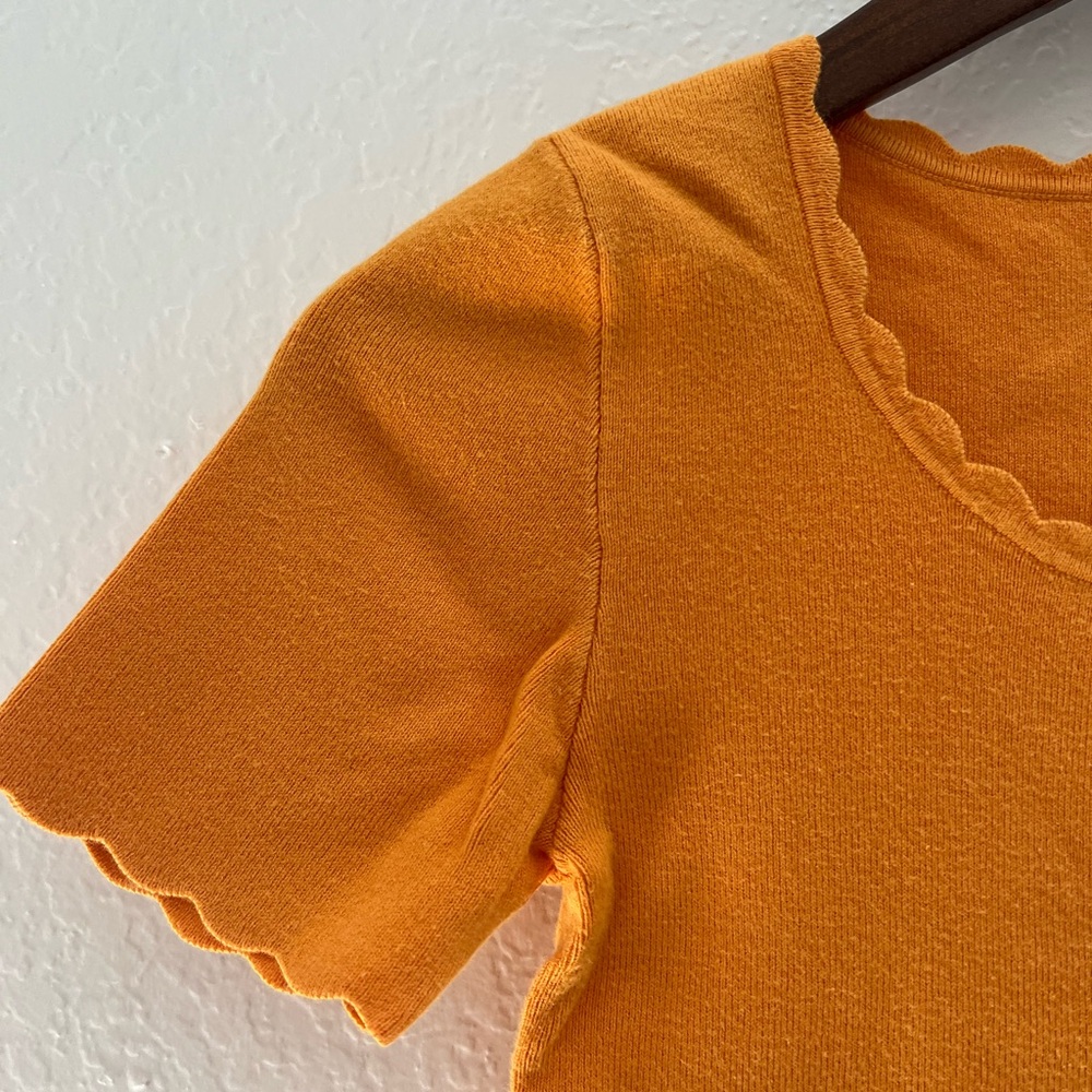Ann Taylor Factory Size XS Orange Scalloped Short-Sleeve Top